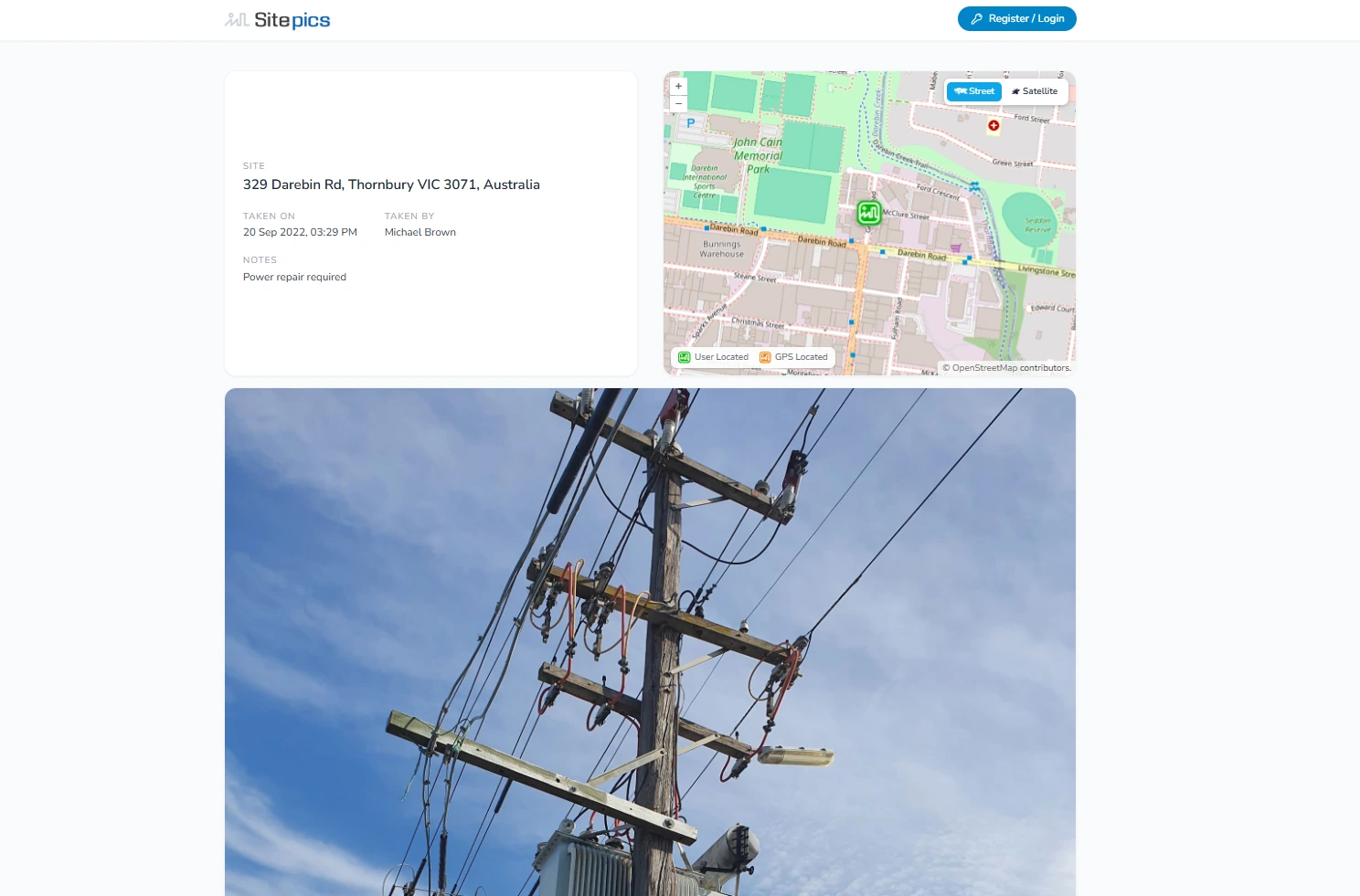 After the passcode, the customer sees the site, the date, a map and the photo.